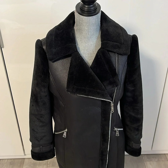 DKNY NWOT Wool Faux Fur Long Coat Zipper Closure, Size S - Picture 2 of 14